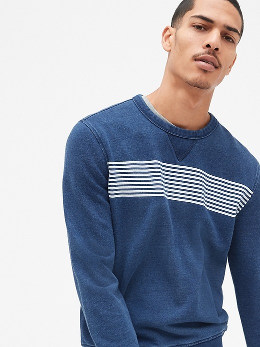 Image number 5 showing, Indigo Chest-Stripe Crewneck Pullover Sweatshirt in French Terry