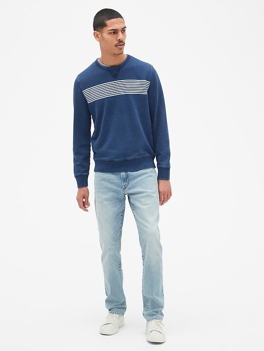 Image number 3 showing, Indigo Chest-Stripe Crewneck Pullover Sweatshirt in French Terry