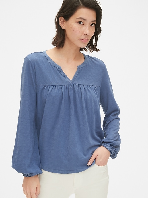 View large product image 1 of 1. Soft Slub Long Sleeve Smock Top