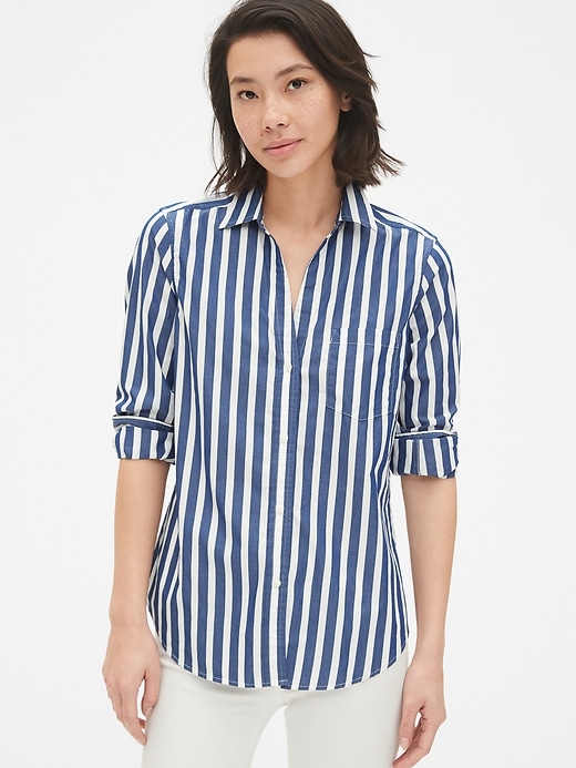 1 of 8 showing, with the color blue & white stripe of product Fitted Boyfriend Stripe Shirt