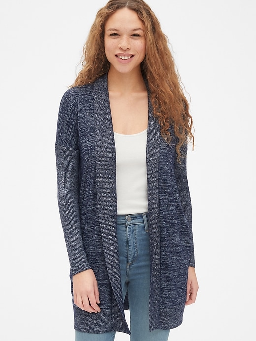 View large product image 1 of 1. Softspun Mix-Fabric Longline Open-Front Cardigan