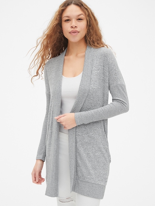 View large product image 1 of 1. Softspun Mix-Fabric Longline Open-Front Cardigan