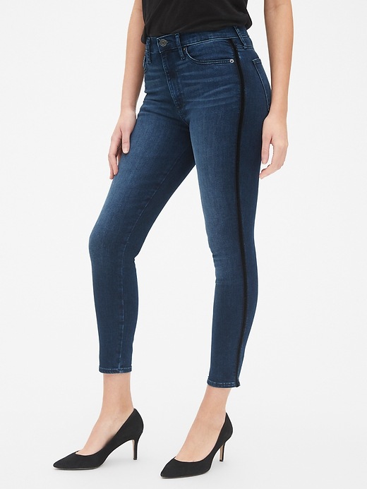 Image number 1 showing, High Rise True Skinny Ankle Jeans with Velvet Side Stripes