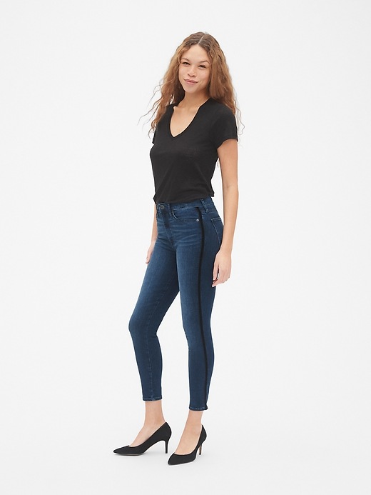 Image number 3 showing, High Rise True Skinny Ankle Jeans with Velvet Side Stripes