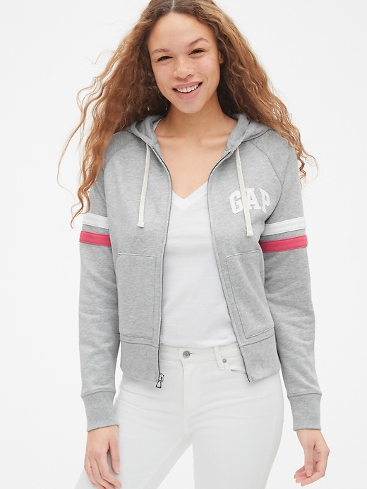 Arch Logo Varsity Stripe Full-Zip Hoodie in French Terry