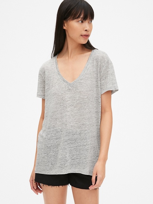 1 of 8 showing, with the color heather grey of product V-Neck T-Shirt in Linen