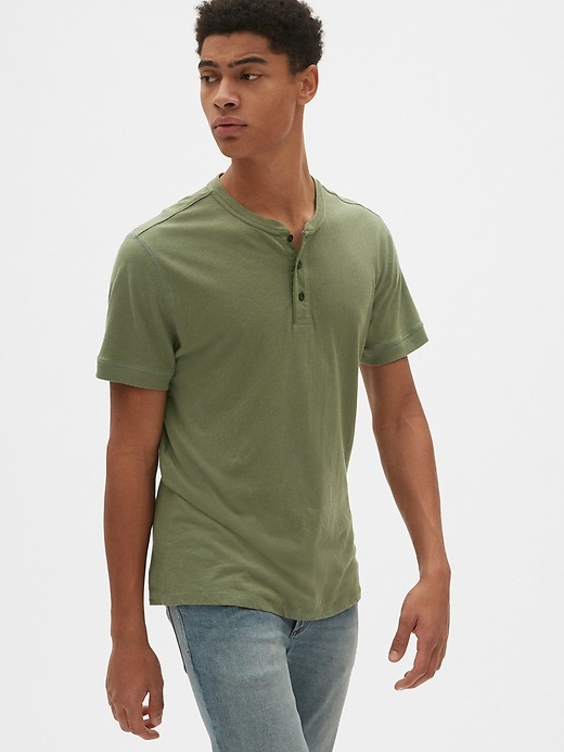 Image number 1 showing, Short Sleeve Henley in Cotton-Linen