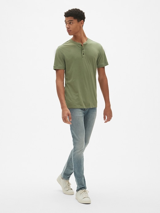 Image number 3 showing, Short Sleeve Henley in Cotton-Linen