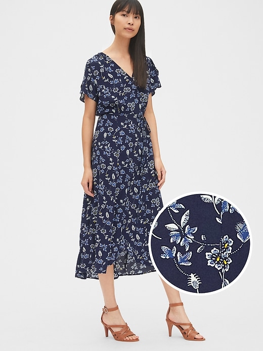 Image number 7 showing, Short Sleeve Print Midi Wrap Dress