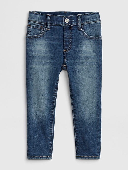 1 of 8 showing, with the color medium wash of product Toddler Elasticized Pull-On Slim Taper Jeans with Washwell™