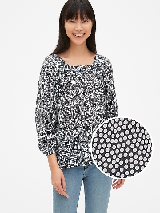 View large product image 1 of 1. Blouson Sleeve Print Square-Neck Blouse