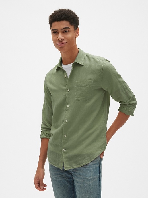 1 of 8 showing, with the color desert cactus of product Linen-Cotton Shirt in Standard Fit