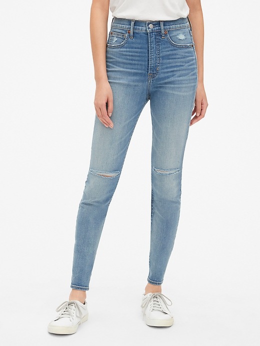 Image number 1 showing, Sky High Distressed True Skinny Jeans with Secret Smoothing Pockets