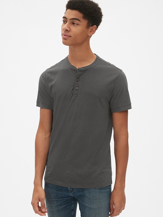 Image number 7 showing, Short Sleeve Henley in Cotton-Linen