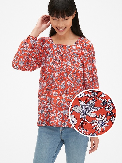 Image number 1 showing, Blouson Sleeve Print Square-Neck Blouse