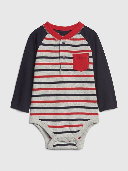 Image number 1 showing, Baby Stripe Henley Bodysuit