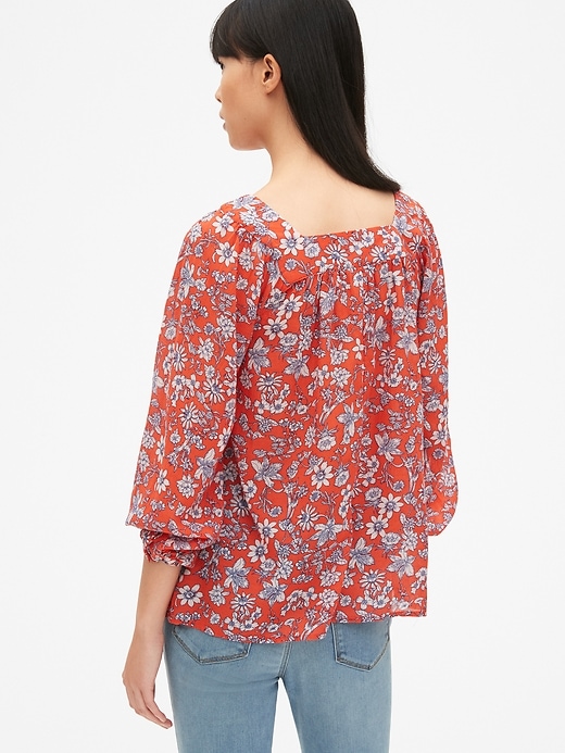 Image number 2 showing, Blouson Sleeve Print Square-Neck Blouse