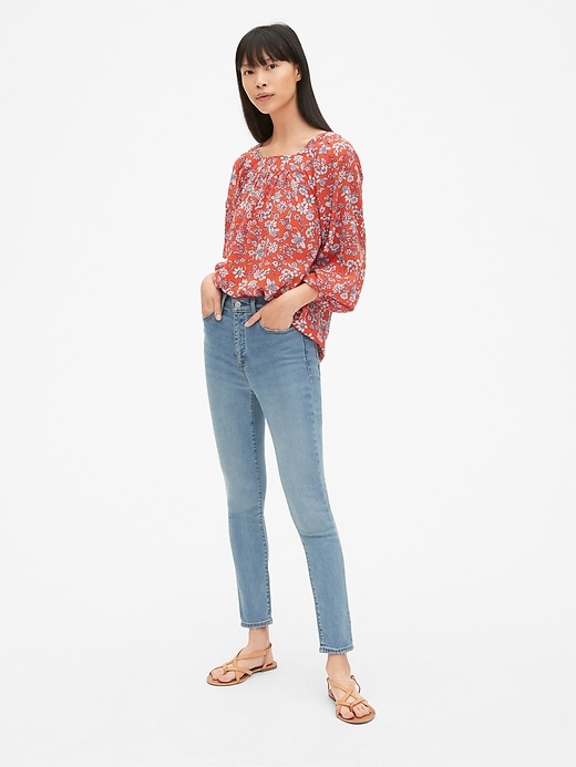 Image number 3 showing, Blouson Sleeve Print Square-Neck Blouse