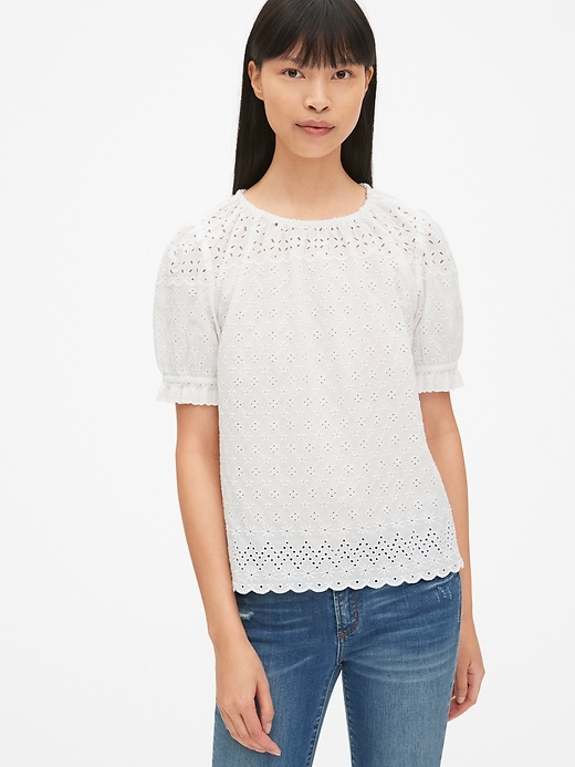 Image number 8 showing, Eyelet Embroidered Puff Sleeve Top