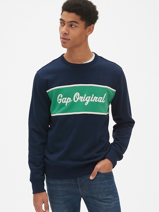View large product image 1 of 1. Gap Original Logo Chest-Stripe Sweatshirt