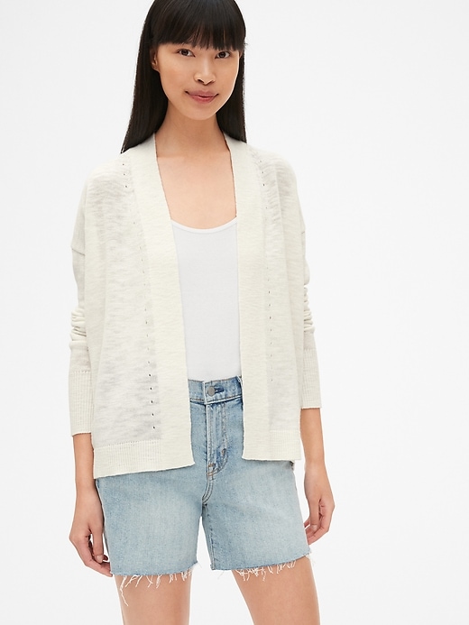 Image number 1 showing, Open-Front Cardigan Sweater in Slub Cotton