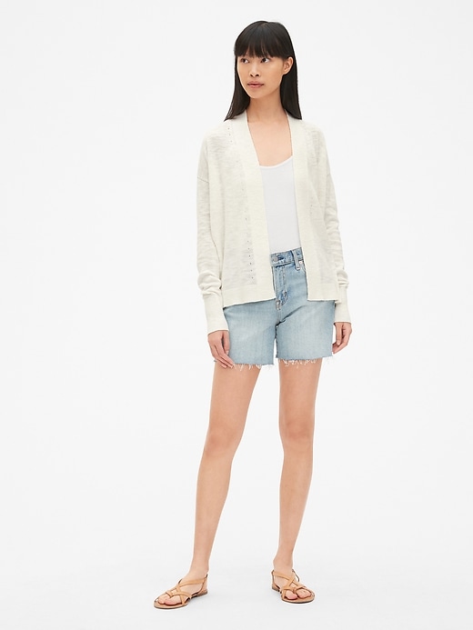 Image number 3 showing, Open-Front Cardigan Sweater in Slub Cotton