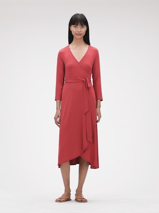 Three Quarter Sleeve Knit Midi Wrap Dress Gap