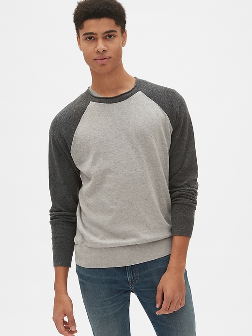 View large product image 1 of 1. Crewneck Pullover Sweater in Linen-Cotton