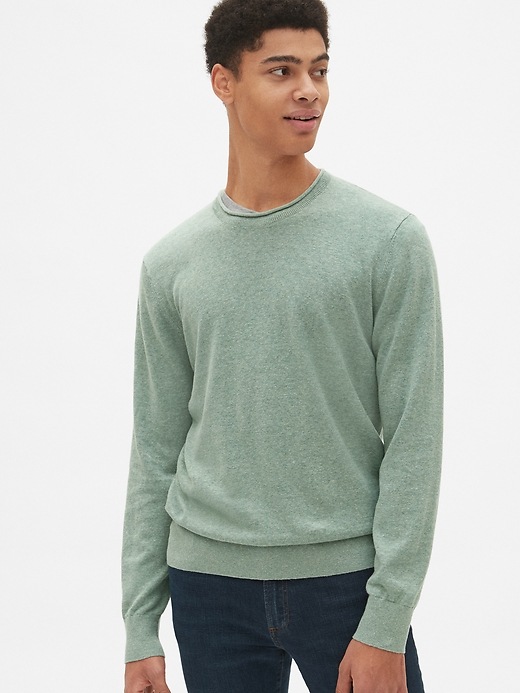View large product image 1 of 1. Crewneck Pullover Sweater in Linen-Cotton