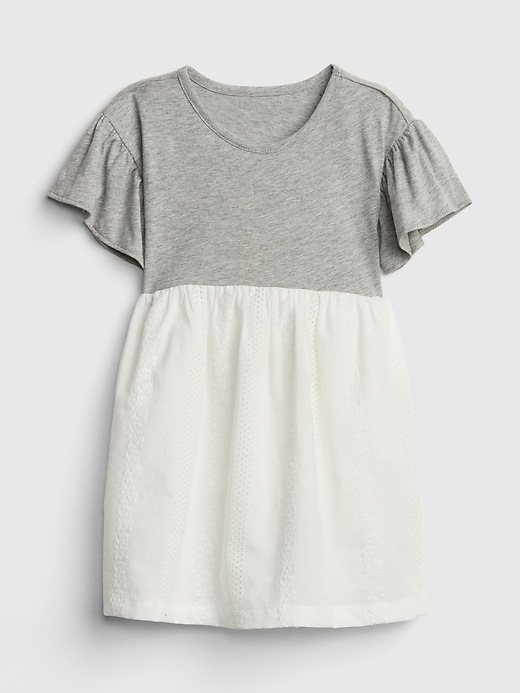 1 of 8 showing, with the color white & gray of product Toddler Ruffle Eyelet Mix-Media Dress