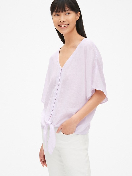 Image number 7 showing, Tie-Front Blouse in Linen
