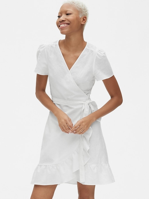 Image number 1 showing, Ruffle Wrap Dress in Linen-Cotton