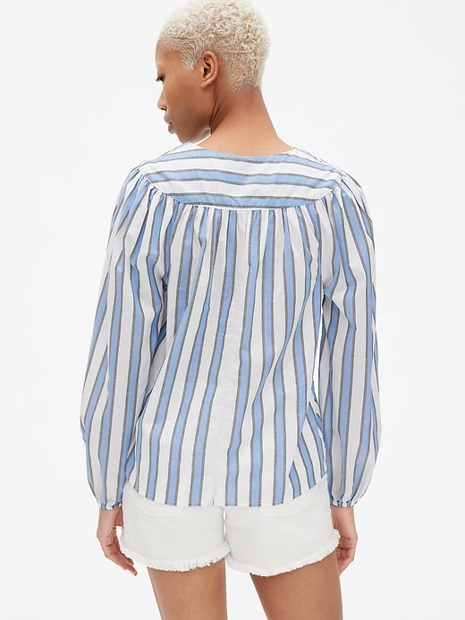 2 of 8 showing, with the color blue stripe of product Long Sleeve Stripe V-Neck Blouse