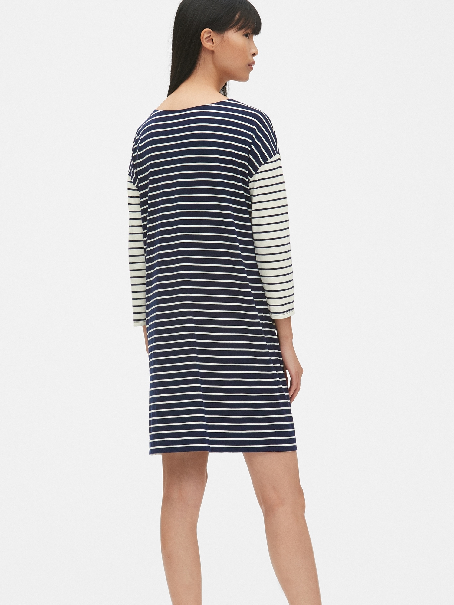 Three-Quarter Sleeve Mix-Stripe T-Shirt Dress | Gap