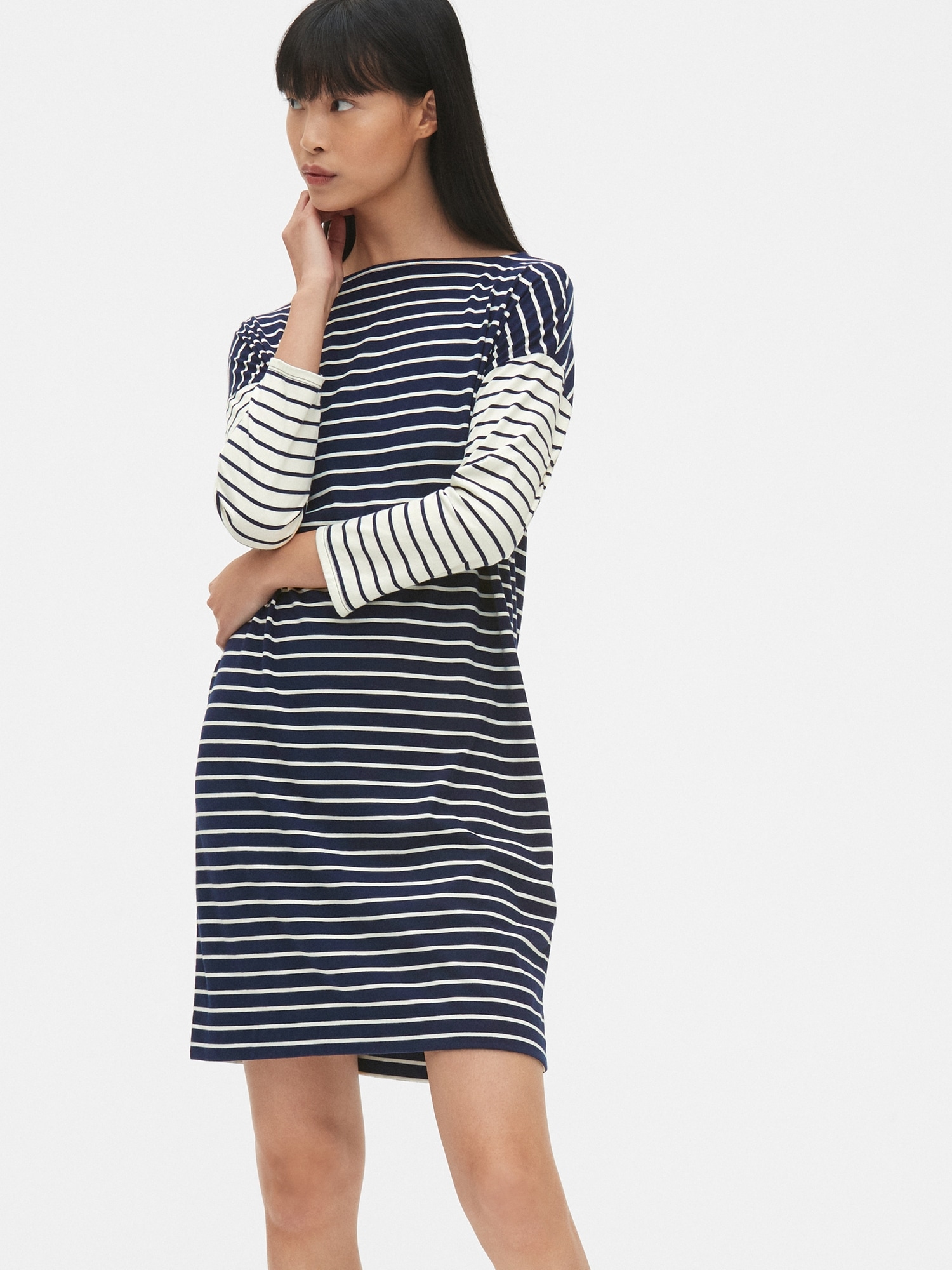ThreeQuarter Sleeve MixStripe TShirt Dress Gap