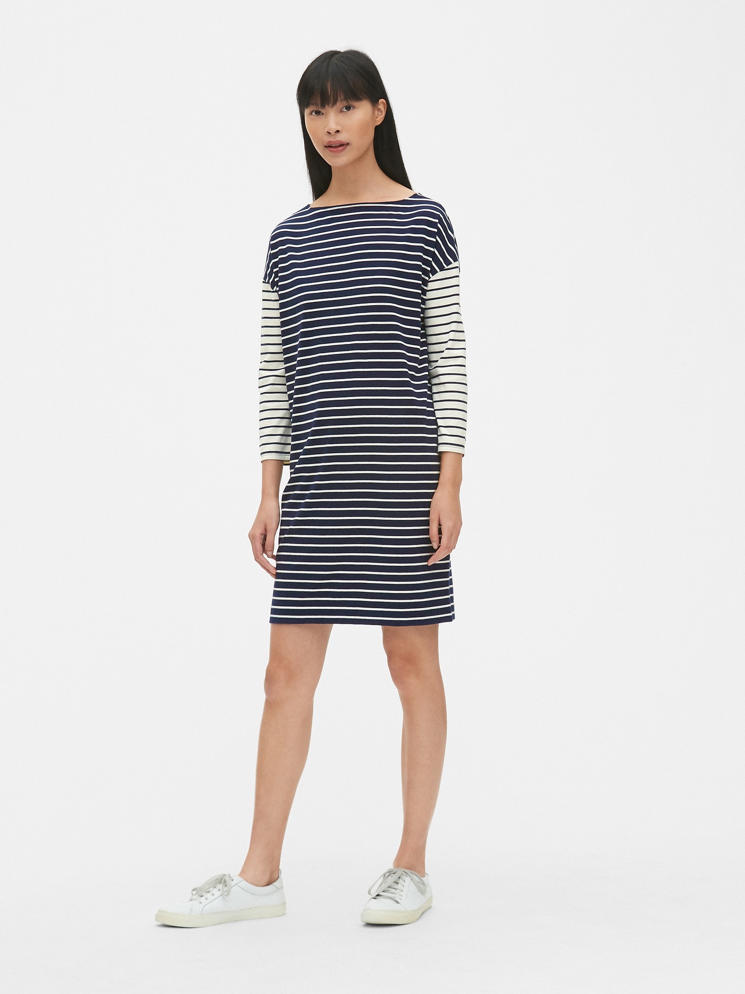 ThreeQuarter Sleeve MixStripe TShirt Dress Gap