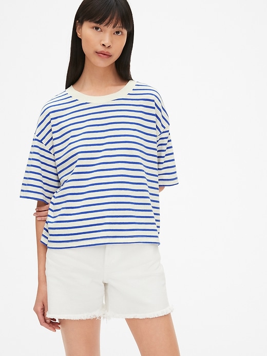 1 of 8 showing, with the color blue stripe of product Boxy Stripe Crewneck T-Shirt
