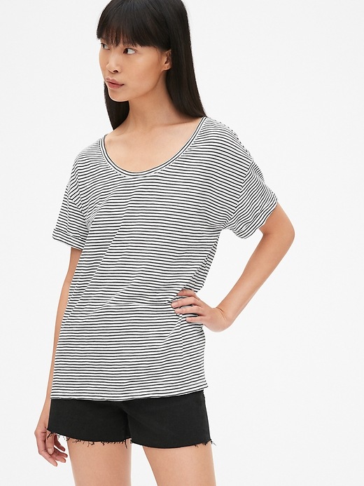 Image number 1 showing, Soft Slub Stripe Relaxed Sleeve T-Shirt