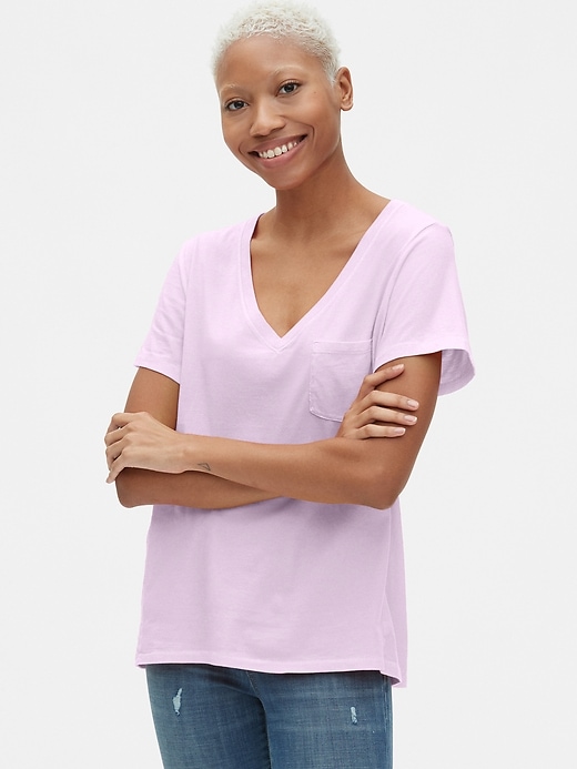 1 of 8 showing, with the color lily flower of product Vintage Wash Relaxed Short Sleeve V-Neck T-Shirt
