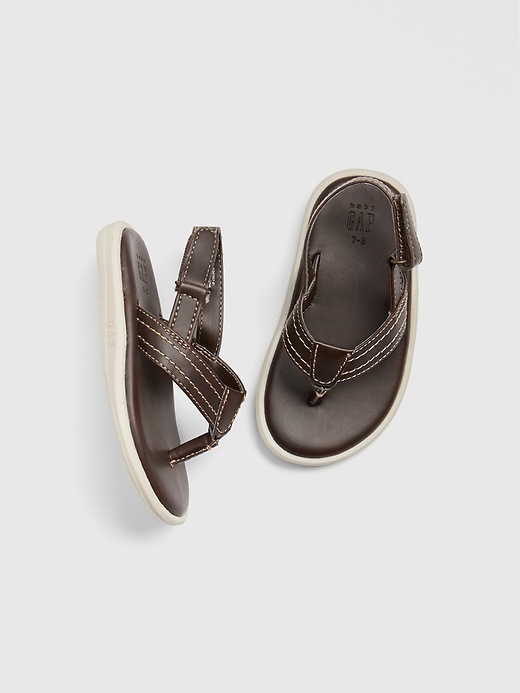 1 of 8 showing, with the color sable brown of product Toddler Faux-Leather Flip Flops