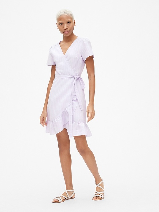 Image number 3 showing, Stripe Ruffle Wrap Dress in Linen-Cotton