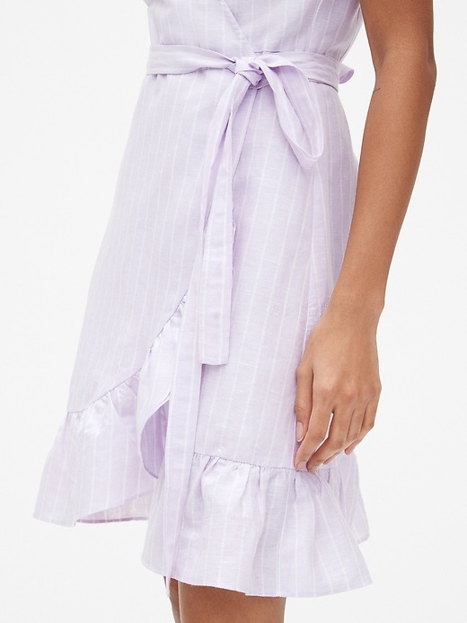 Image number 5 showing, Stripe Ruffle Wrap Dress in Linen-Cotton