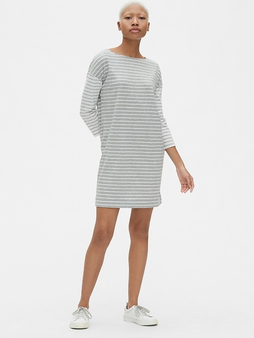 View large product image 1 of 1. Three-Quarter Sleeve Mix-Stripe T-Shirt Dress