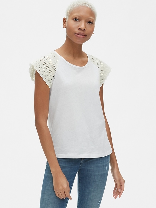 1 of 8 showing, with the color white of product Eyelet Embroidered Crewneck T-Shirt