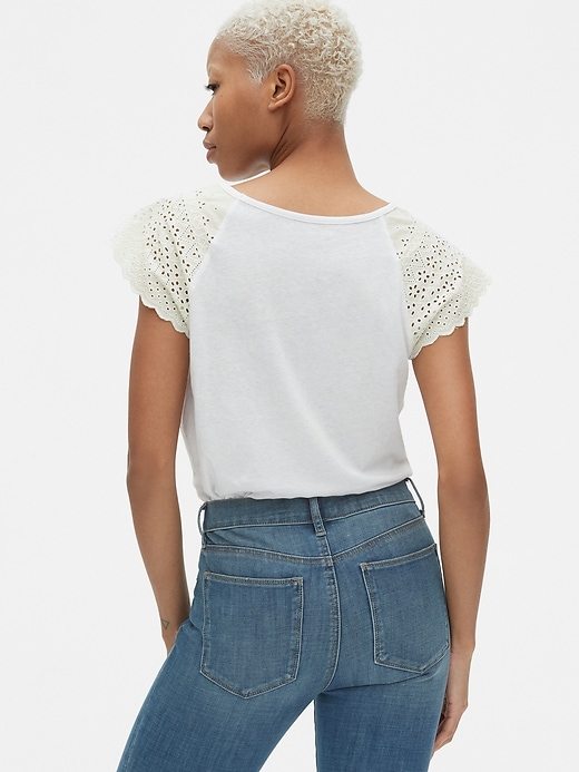 2 of 8 showing, with the color white of product Eyelet Embroidered Crewneck T-Shirt