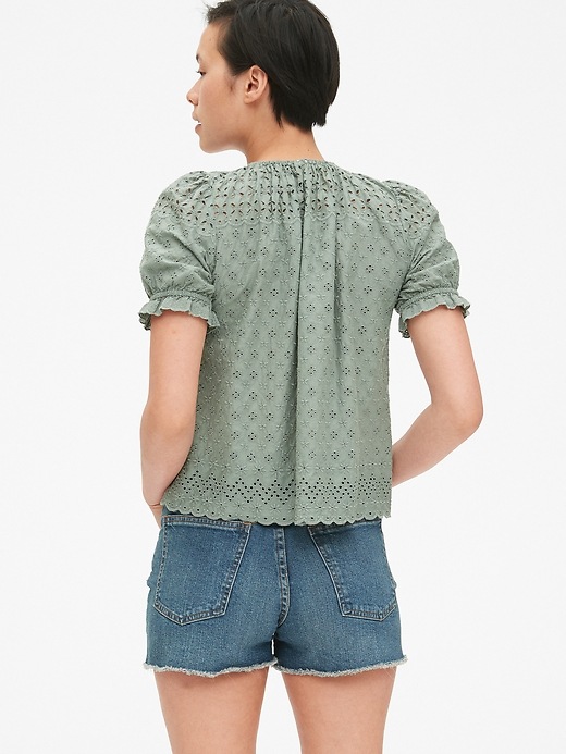Image number 2 showing, Eyelet Embroidered Puff Sleeve Top