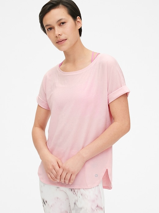 View large product image 1 of 1. GapFit Breathe Roll Sleeve T-Shirt
