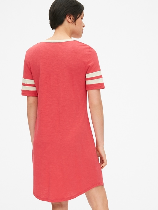 2 of 8 showing, with the color red peach of product Varsity Stripe Short Sleeve T-Shirt Dress