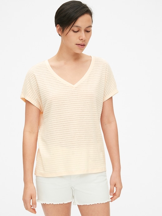 View large product image 1 of 1. Soft Slub Stripe V-Neck T-Shirt
