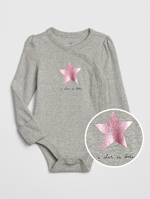1 of 8 showing, with the color light heather grey of product Baby Graphic Kimono Bodysuit